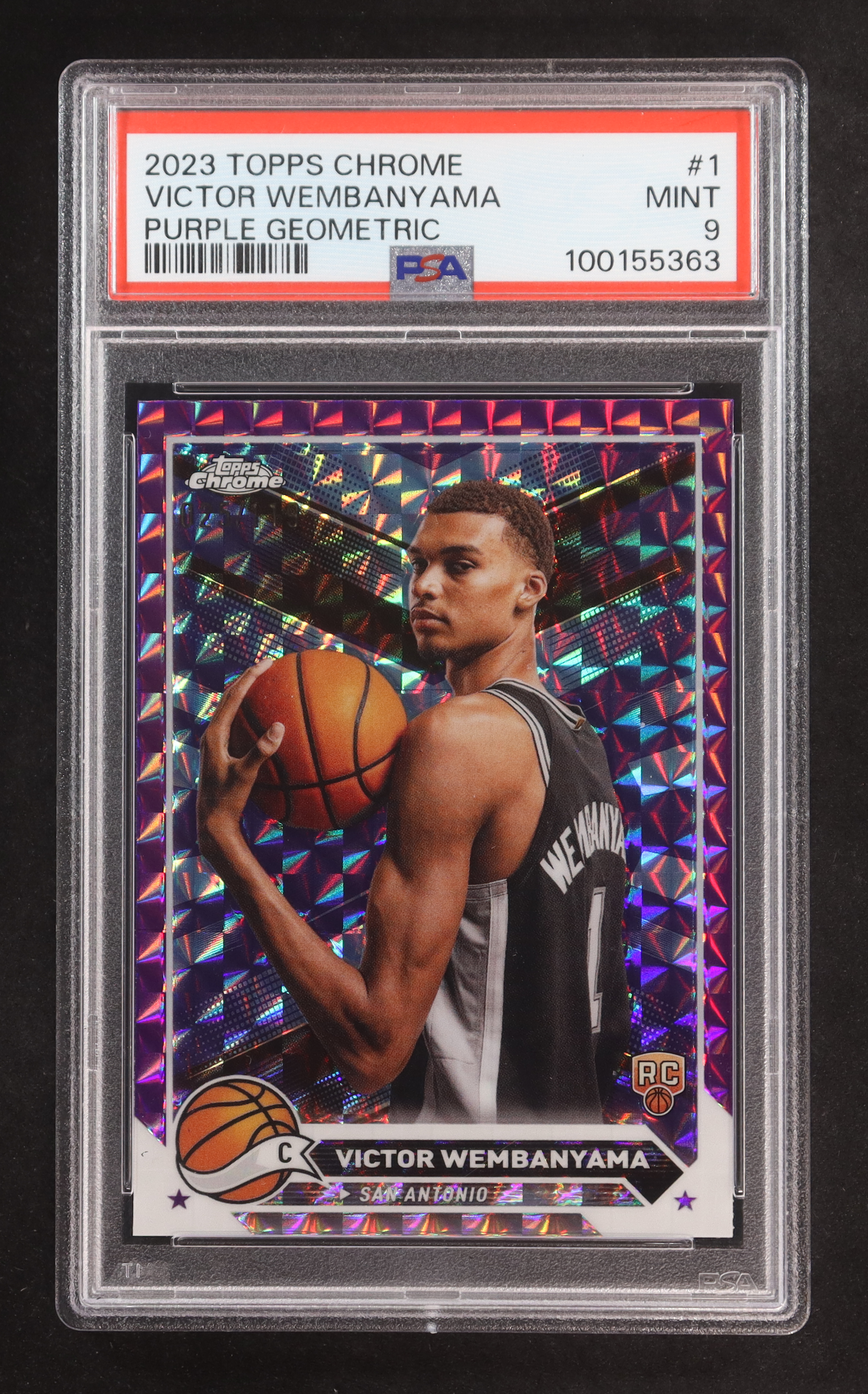 Victor Wembanyama 2023-24 Topps Chrome Purple Geometric Refractors #1 #025/119 RC (PSA 9) at PristineAuction.com Victor Wembanyama 2023-24 Topps Chrome Purple Geometric Refractors #1 #025/119 RC (PSA 9) at PristineAuction.com