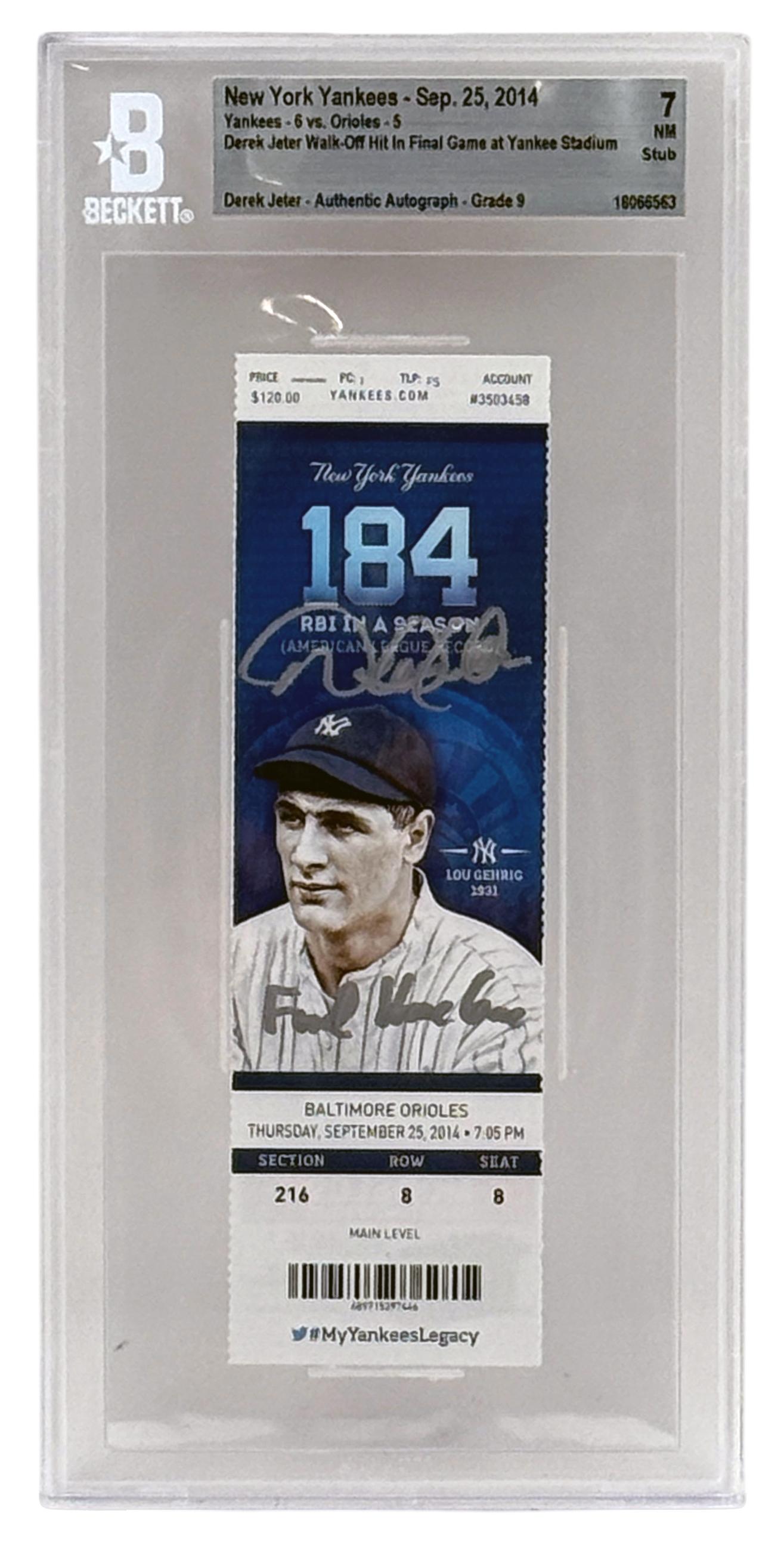 Derek Jeter Signed 2014 Final Yankee Stadium Game Ticket Inscribed "Final Home Game" (Beckett & MLB | Auto 9) at PristineAuction.com Derek Jeter Signed 2014 Final Yankee Stadium Game Ticket Inscribed "Final Home Game" (Beckett & MLB | Auto 9) at PristineAuction.com