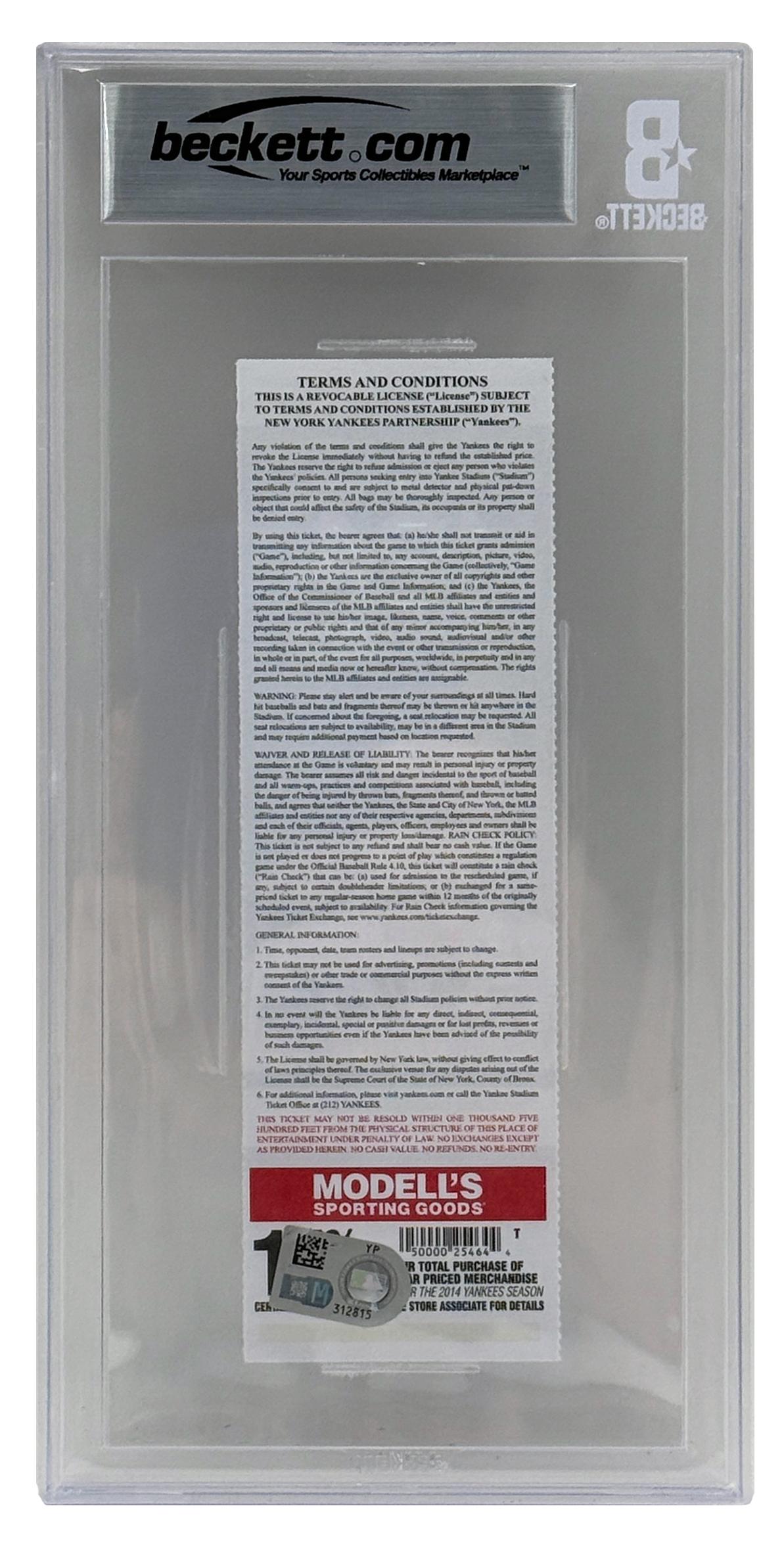 Derek Jeter Signed 2014 Final Yankee Stadium Game Ticket Inscribed "Final Home Game" (Beckett & MLB | Auto 9) at PristineAuction.com Derek Jeter Signed 2014 Final Yankee Stadium Game Ticket Inscribed "Final Home Game" (Beckett & MLB | Auto 9) at PristineAuction.com