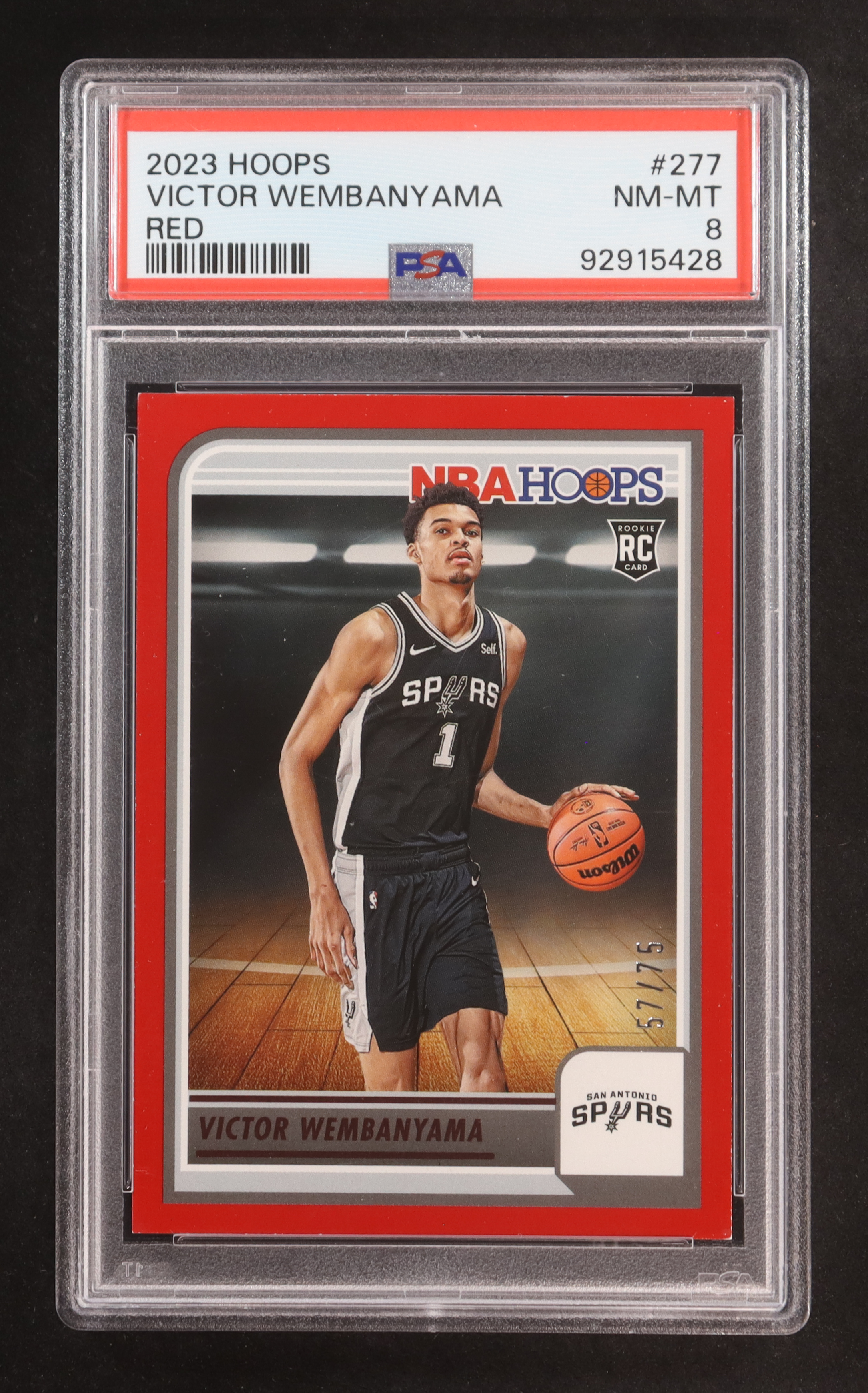 Victor Wembanyama 2023-24 Hoops Red #277 #57/75 RC (PSA 8) at PristineAuction.com Victor Wembanyama 2023-24 Hoops Red #277 #57/75 RC (PSA 8) at PristineAuction.com