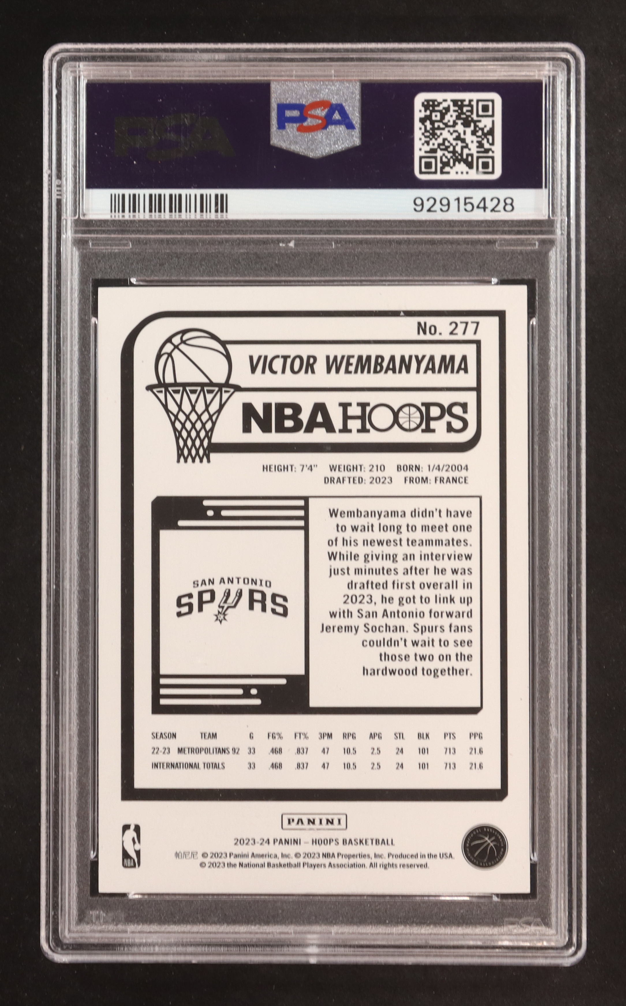 Victor Wembanyama 2023-24 Hoops Red #277 #57/75 RC (PSA 8) at PristineAuction.com Victor Wembanyama 2023-24 Hoops Red #277 #57/75 RC (PSA 8) at PristineAuction.com