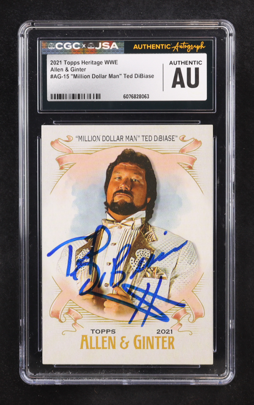Ted DiBiase Signed 2021 Topps Heritage WWE Allen and Ginter #AG15 / "Million Dollar Man" (CGC) at PristineAuction.com Ted DiBiase Signed 2021 Topps Heritage WWE Allen and Ginter #AG15 / "Million Dollar Man" (CGC) at PristineAuction.com