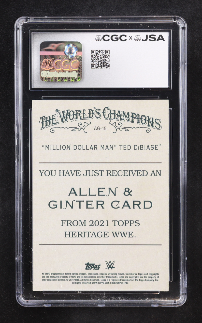 Ted DiBiase Signed 2021 Topps Heritage WWE Allen and Ginter #AG15 / "Million Dollar Man" (CGC) at PristineAuction.com Ted DiBiase Signed 2021 Topps Heritage WWE Allen and Ginter #AG15 / "Million Dollar Man" (CGC) at PristineAuction.com