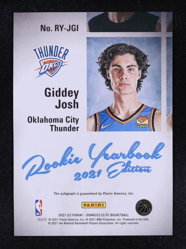 Josh Giddey 2021-22 Elite Rookie Yearbook Autographs #6 RC at PristineAuction.com Josh Giddey 2021-22 Elite Rookie Yearbook Autographs #6 RC at PristineAuction.com