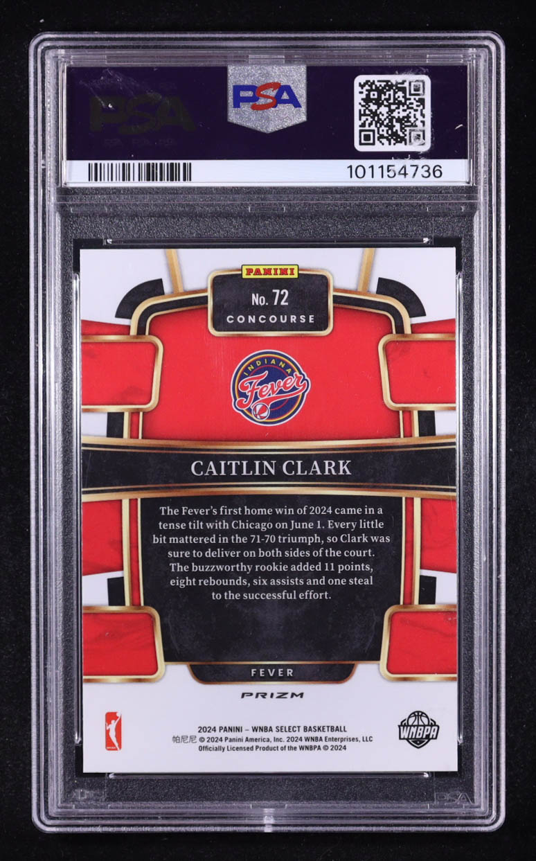 Caitlin Clark 2024 Panini Select WNBA Silver Prizm #72 RC (PSA 10) at PristineAuction.com Caitlin Clark 2024 Panini Select WNBA Silver Prizm #72 RC (PSA 10) at PristineAuction.com