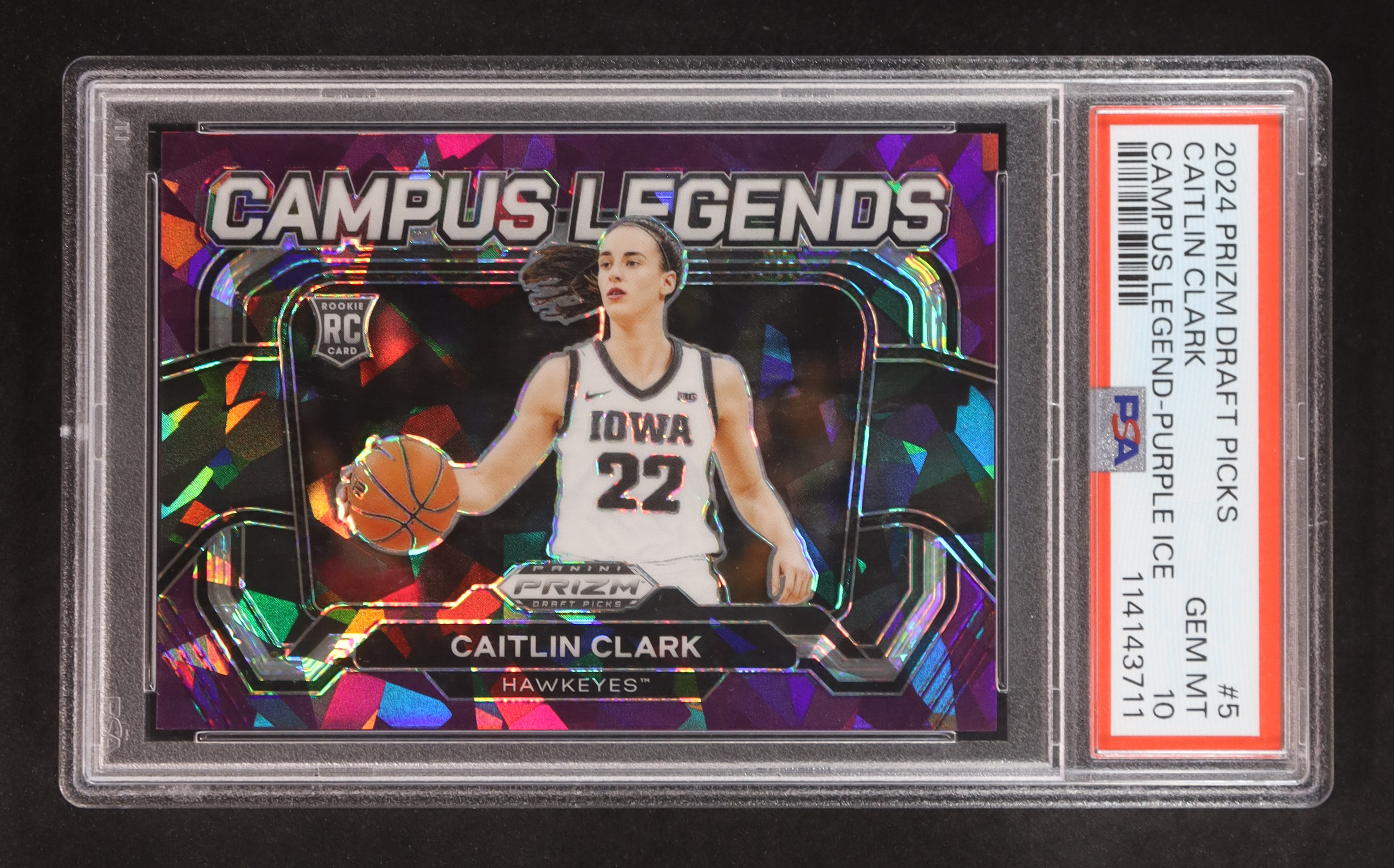 Caitlin Clark 2024-25 Panini Prizm Draft Picks Campus Legends Prizms Purple Ice #5 #099/149 RC (PSA 10) at PristineAuction.com Caitlin Clark 2024-25 Panini Prizm Draft Picks Campus Legends Prizms Purple Ice #5 #099/149 RC (PSA 10) at PristineAuction.com