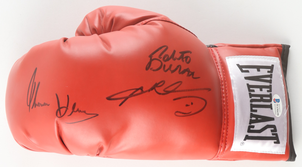 Roberto Duran, Thomas Hearns & Sugar Ray Leonard Signed Everlast Boxing Glove (Beckett) at PristineAuction.com Roberto Duran, Thomas Hearns & Sugar Ray Leonard Signed Everlast Boxing Glove (Beckett) at PristineAuction.com