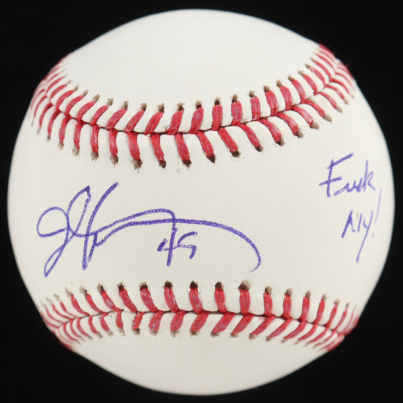 John Rocker Signed OML Baseball Inscribed "F*** NY!" (Beckett) at PristineAuction.com John Rocker Signed OML Baseball Inscribed "F*** NY!" (Beckett) at PristineAuction.com