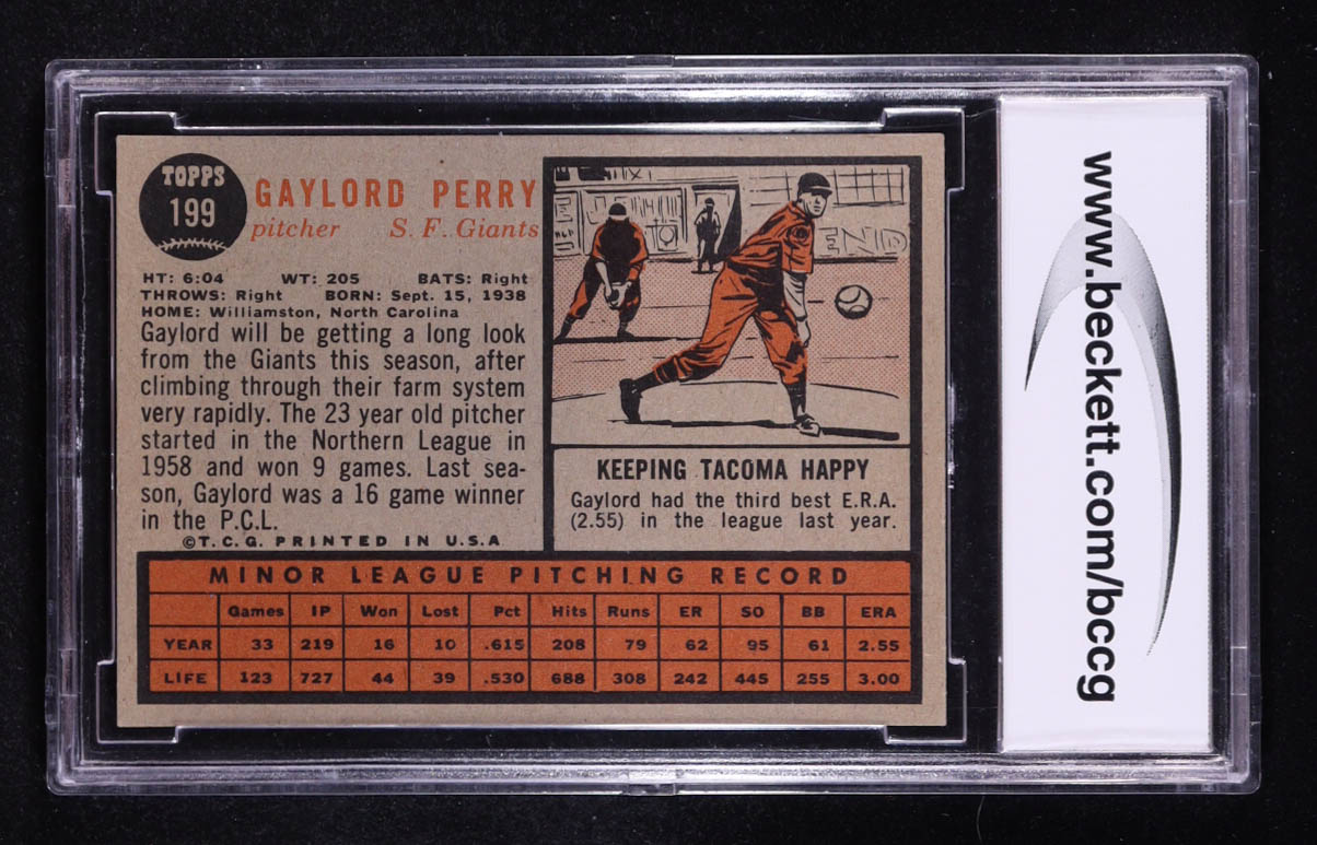 Gaylord Perry 1962 Topps #199 RC (BCCG 9) at PristineAuction.com Gaylord Perry 1962 Topps #199 RC (BCCG 9) at PristineAuction.com