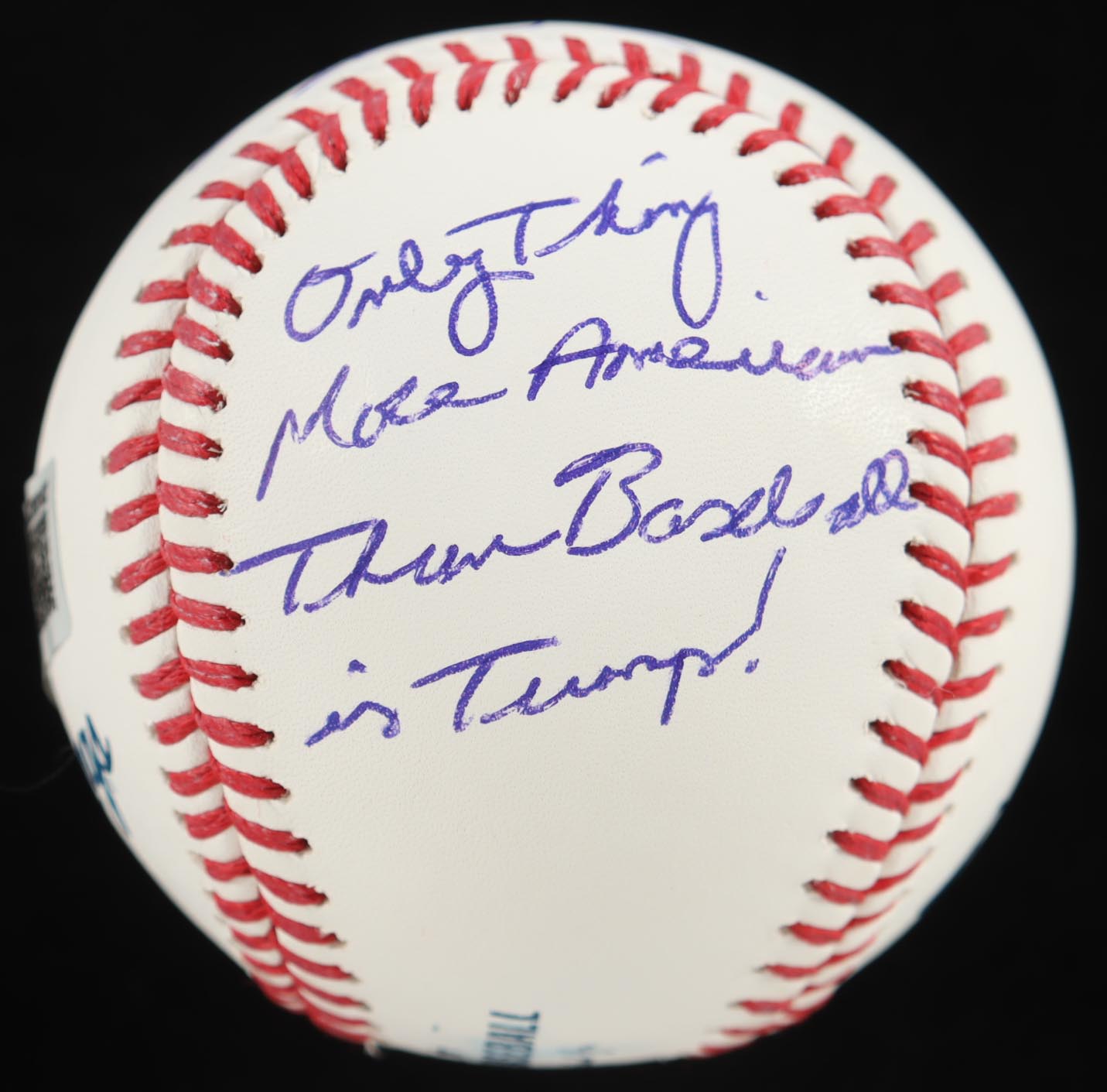 John Rocker Signed OML Baseball Inscribed "Only Thing More American Than Baseball is Trump!" (Beckett) at PristineAuction.com John Rocker Signed OML Baseball Inscribed "Only Thing More American Than Baseball is Trump!" (Beckett) at PristineAuction.com