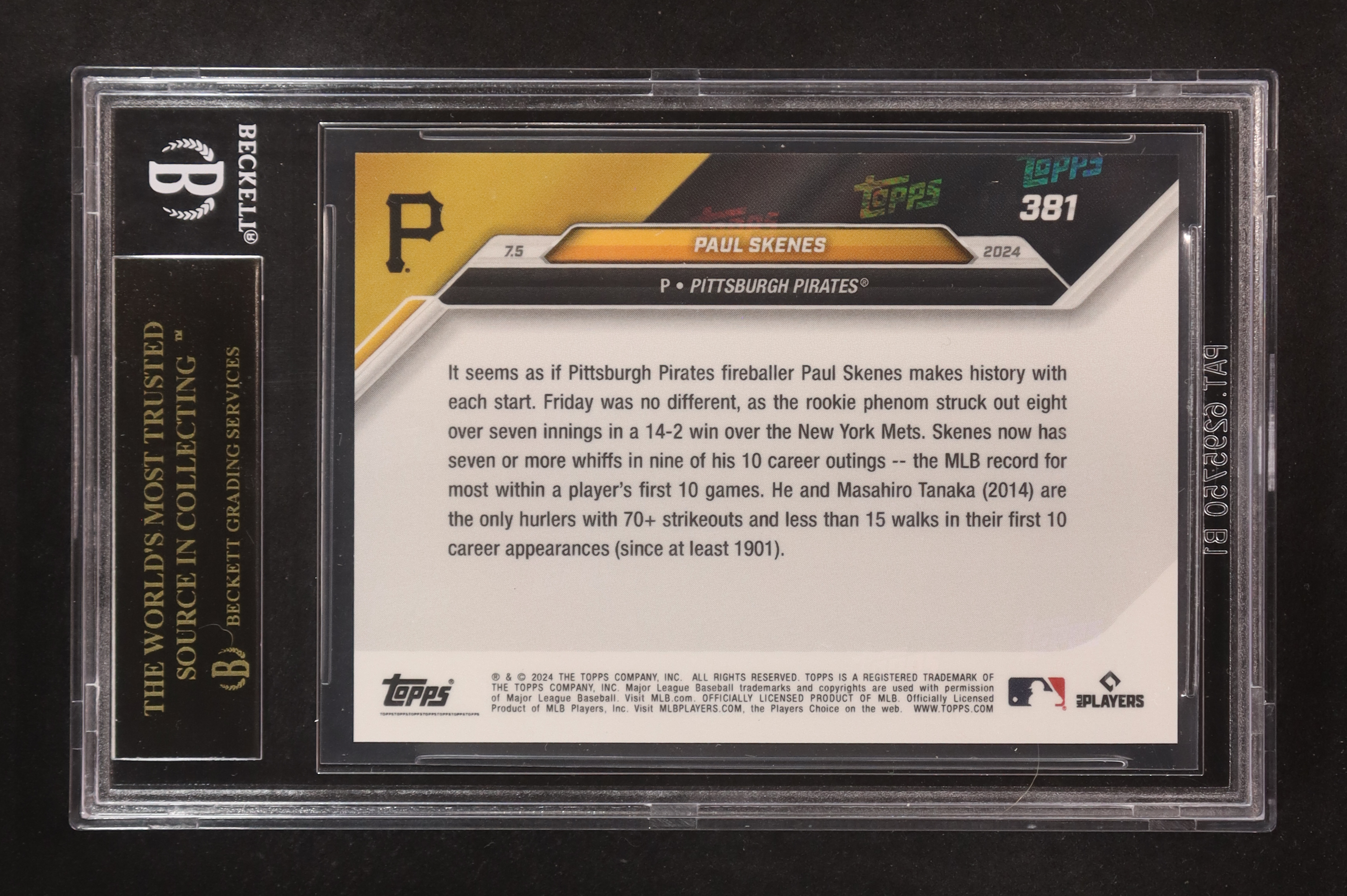 Paul Skenes 2024 Topps Now #381 RC (BGS 10 | Pristine Black Label) at PristineAuction.com Paul Skenes 2024 Topps Now #381 RC (BGS 10 | Pristine Black Label) at PristineAuction.com