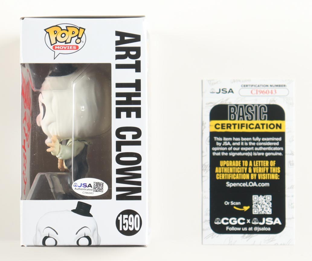 David Howard Thornton Signed "Terrifier" #1590 Art The Clown Funko Pop! Vinyl Figure Inscribed "Art The Clown" (JSA) at PristineAuction.com David Howard Thornton Signed "Terrifier" #1590 Art The Clown Funko Pop! Vinyl Figure Inscribed "Art The Clown" (JSA) at PristineAuction.com