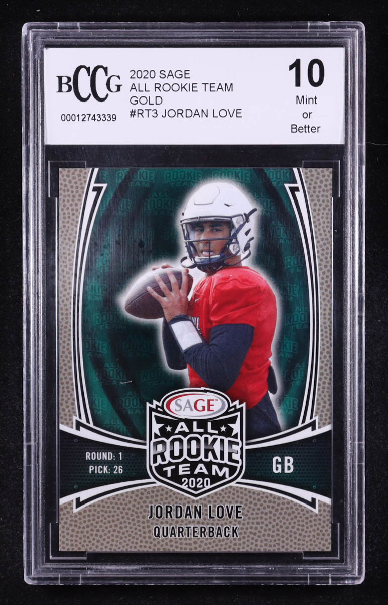 Jordan Love 2020 All Rookie Team Gold #RT-3 RC (BCCG 10) at PristineAuction.com Jordan Love 2020 All Rookie Team Gold #RT-3 RC (BCCG 10) at PristineAuction.com