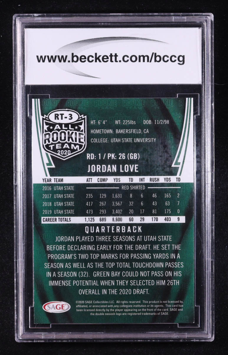 Jordan Love 2020 All Rookie Team Gold #RT-3 RC (BCCG 10) at PristineAuction.com Jordan Love 2020 All Rookie Team Gold #RT-3 RC (BCCG 10) at PristineAuction.com