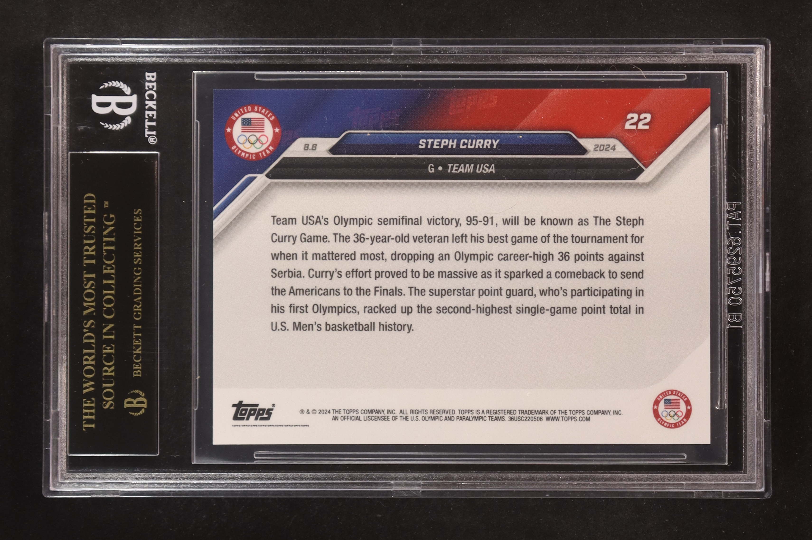 Stephen Curry 2024 Topps Now Olympic Games #22 (BGS 10 | Pristine Black Label) at PristineAuction.com Stephen Curry 2024 Topps Now Olympic Games #22 (BGS 10 | Pristine Black Label) at PristineAuction.com