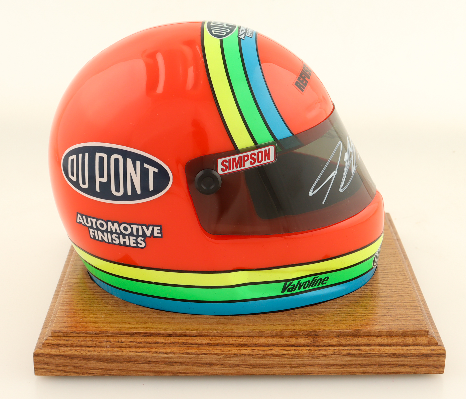 Jeff Gordon Signed Dupont Mini Racing Helmet With Display Base (UDA) at PristineAuction.com Jeff Gordon Signed Dupont Mini Racing Helmet With Display Base (UDA) at PristineAuction.com