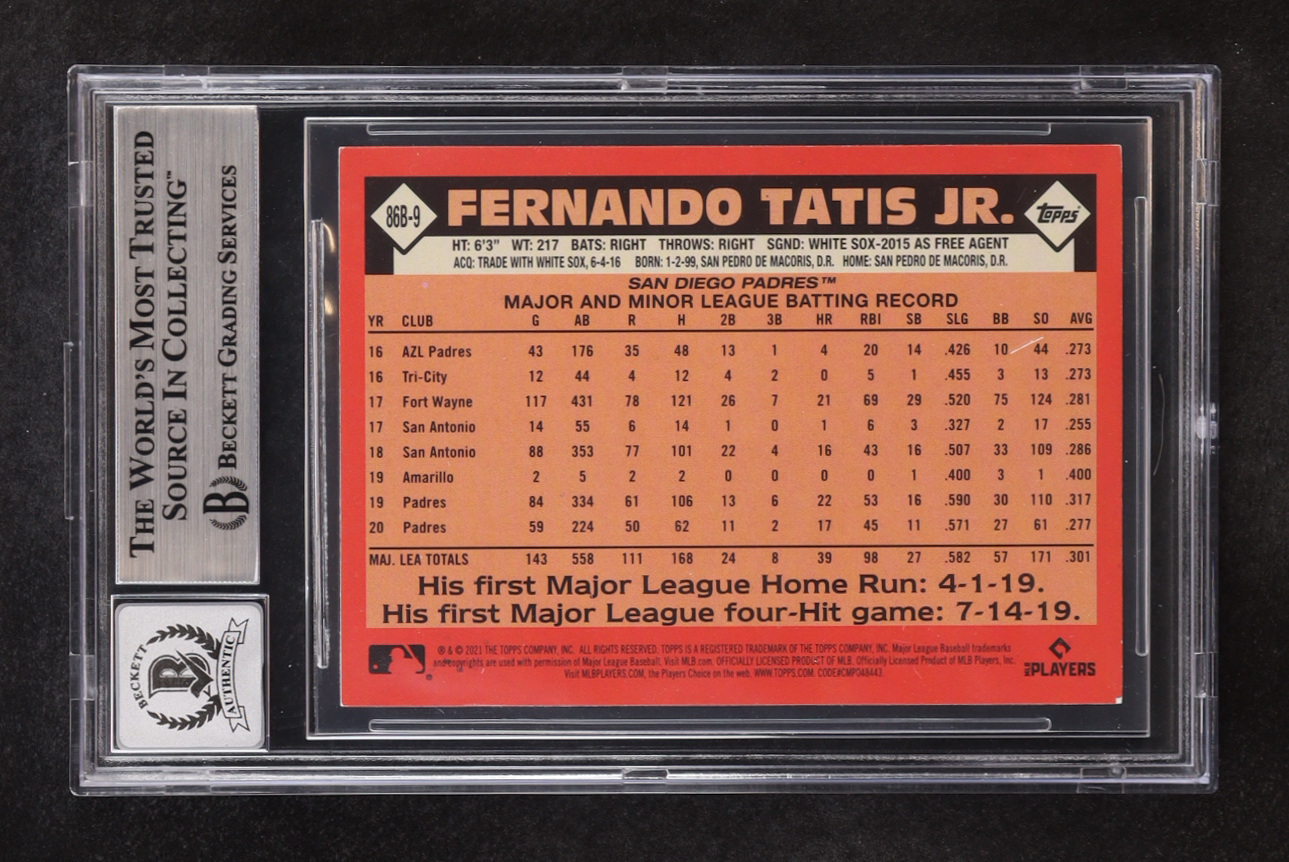 Fernando Tatis Jr. Signed 2021 Topps Update '86 Topps #86B9 (BGS | Auto 10) at PristineAuction.com Fernando Tatis Jr. Signed 2021 Topps Update '86 Topps #86B9 (BGS | Auto 10) at PristineAuction.com