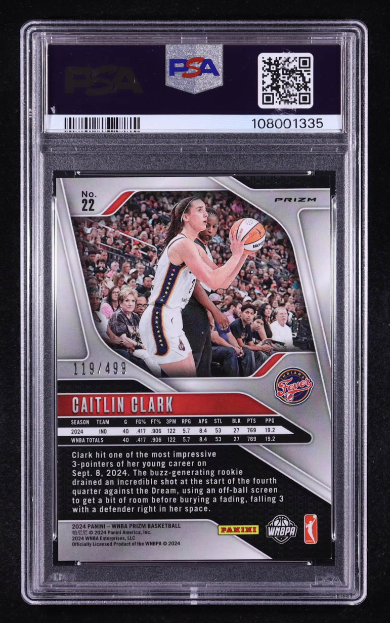 Caitlin Clark 2024 Panini WNBA Pulsar Prizm #22 RC #119/499 (PSA 9) at PristineAuction.com Caitlin Clark 2024 Panini WNBA Pulsar Prizm #22 RC #119/499 (PSA 9) at PristineAuction.com