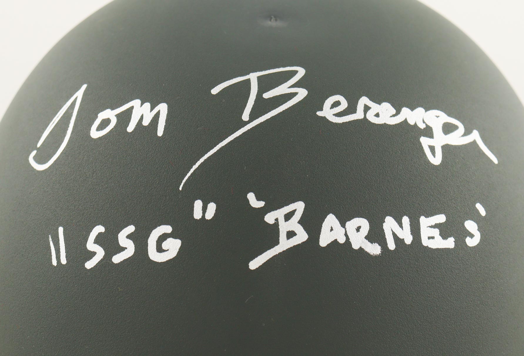 Tom Berenger Signed "Platoon" Replica Army Helmet Inscribed "'Ssgt. Barnes'" (JSA) at PristineAuction.com Tom Berenger Signed "Platoon" Replica Army Helmet Inscribed "'Ssgt. Barnes'" (JSA) at PristineAuction.com