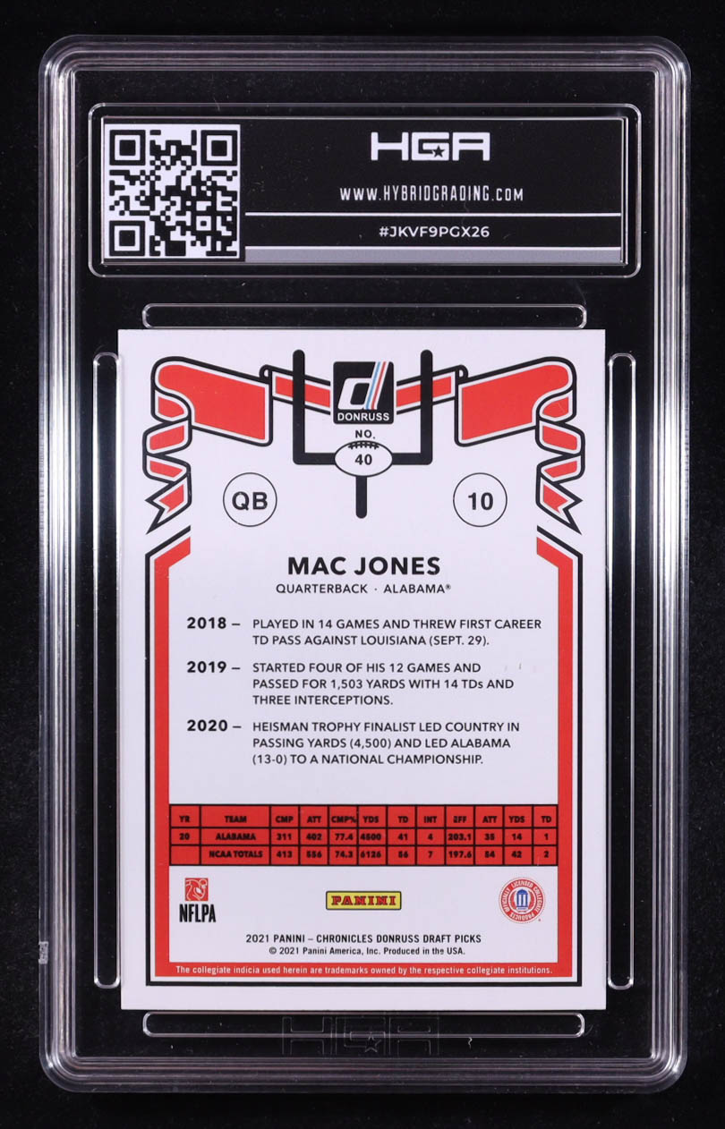 Mac Jones 2021 Panini Chronicles Draft Picks Donruss Retro #40 RC (HGA 9) at PristineAuction.com Mac Jones 2021 Panini Chronicles Draft Picks Donruss Retro #40 RC (HGA 9) at PristineAuction.com