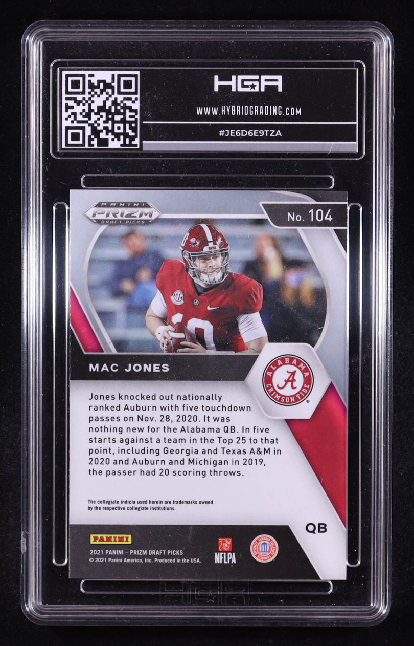 Mac Jones 2021 Panini Prizm Draft Picks #104 RC (HGA 9) at PristineAuction.com Mac Jones 2021 Panini Prizm Draft Picks #104 RC (HGA 9) at PristineAuction.com