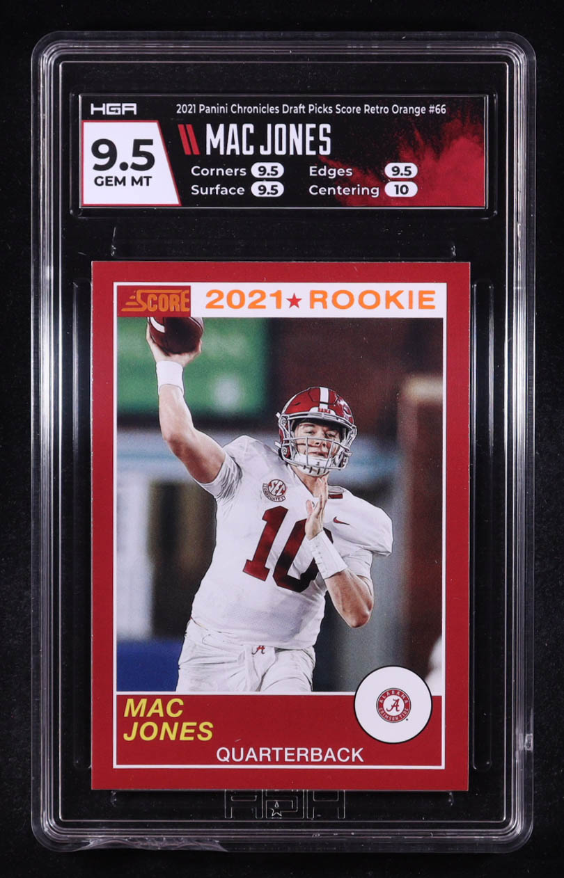 Mac Jones 2021 Panini Chronicles Draft Picks Score Retro Orange #66 RC (HGA 9.5) at PristineAuction.com Mac Jones 2021 Panini Chronicles Draft Picks Score Retro Orange #66 RC (HGA 9.5) at PristineAuction.com