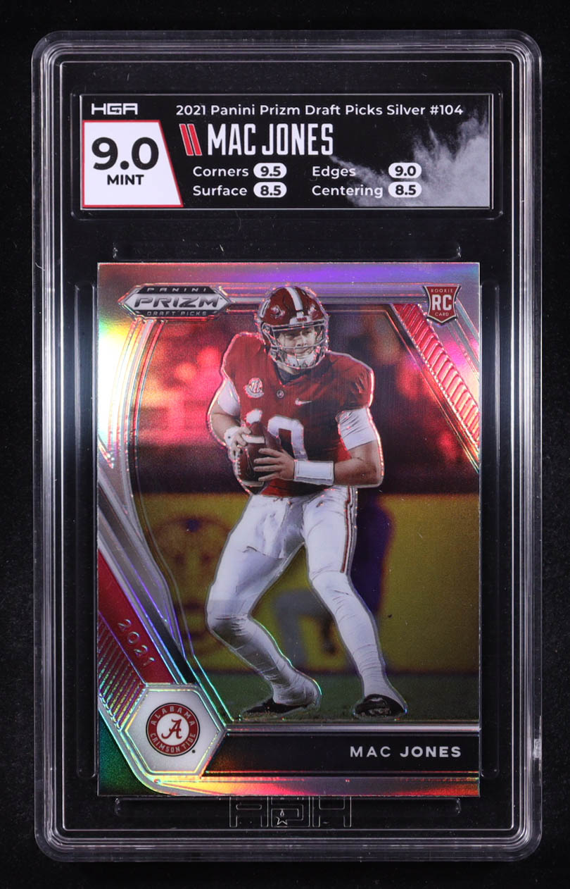 Mac Jones 2021 Panini Prizm Draft Picks Silver #104 RC (HGA 9) at PristineAuction.com Mac Jones 2021 Panini Prizm Draft Picks Silver #104 RC (HGA 9) at PristineAuction.com
