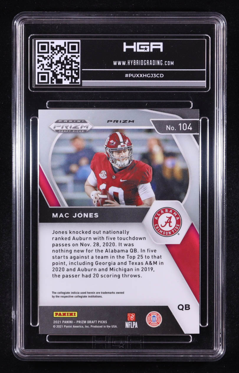 Mac Jones 2021 Panini Prizm Draft Picks Silver #104 RC (HGA 9) at PristineAuction.com Mac Jones 2021 Panini Prizm Draft Picks Silver #104 RC (HGA 9) at PristineAuction.com