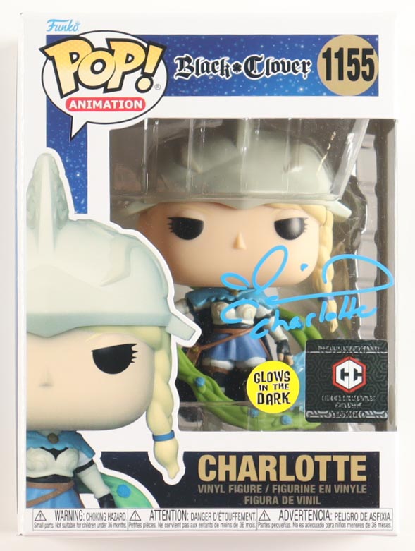 Colleen Clinkenbeard Signed "Black Clover" #1155 Charlotte Funko Pop! Vinyl Figure Inscribed "Charlotte" (JSA) at PristineAuction.com Colleen Clinkenbeard Signed "Black Clover" #1155 Charlotte Funko Pop! Vinyl Figure Inscribed "Charlotte" (JSA) at PristineAuction.com