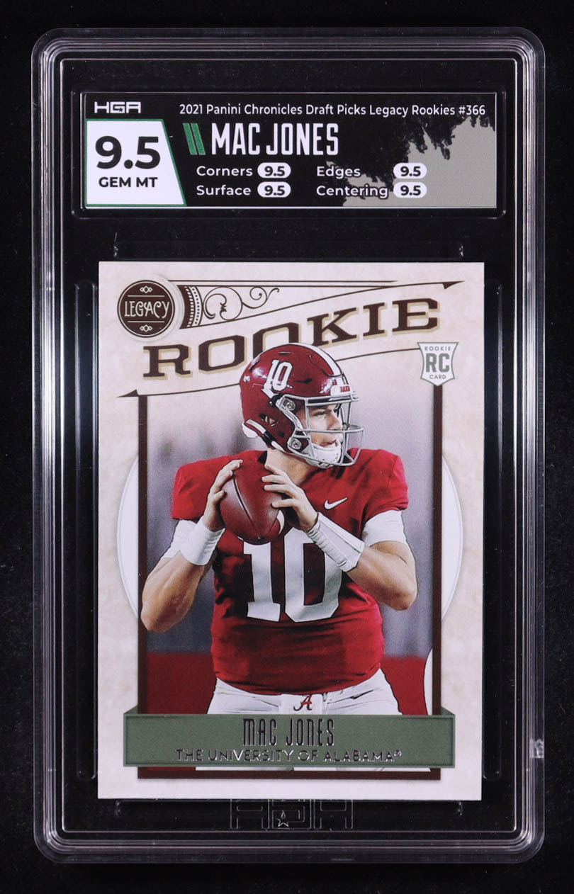 Mac Jones 2021 Panini Chronicles Draft Picks Legacy Rookies #366 RC (HGA 9.5) at PristineAuction.com Mac Jones 2021 Panini Chronicles Draft Picks Legacy Rookies #366 RC (HGA 9.5) at PristineAuction.com