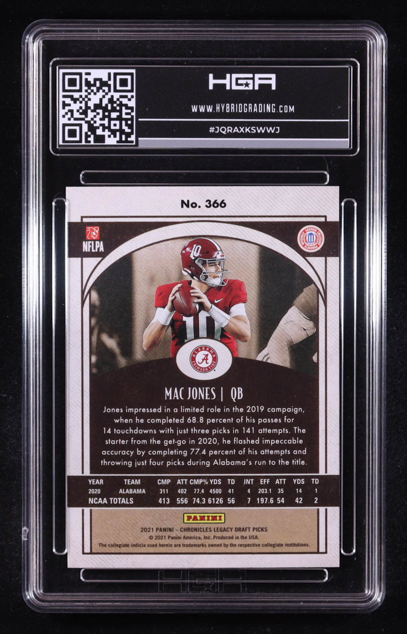 Mac Jones 2021 Panini Chronicles Draft Picks Legacy Rookies #366 RC (HGA 9.5) at PristineAuction.com Mac Jones 2021 Panini Chronicles Draft Picks Legacy Rookies #366 RC (HGA 9.5) at PristineAuction.com