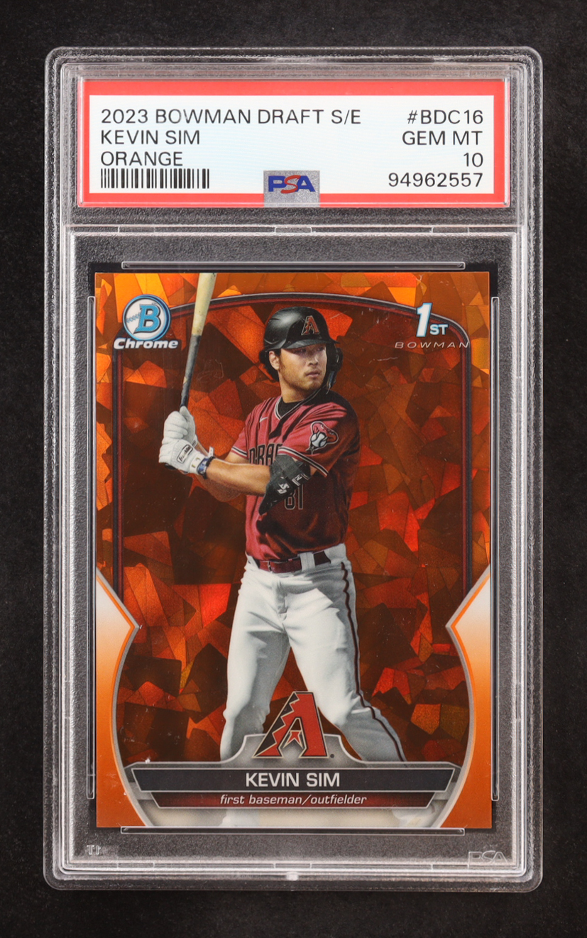 Kevin Sim 2023 Bowman Chrome Draft Sapphire Orange Refractors #BDC16 #01/25 (PSA 10) at PristineAuction.com Kevin Sim 2023 Bowman Chrome Draft Sapphire Orange Refractors #BDC16 #01/25 (PSA 10) at PristineAuction.com