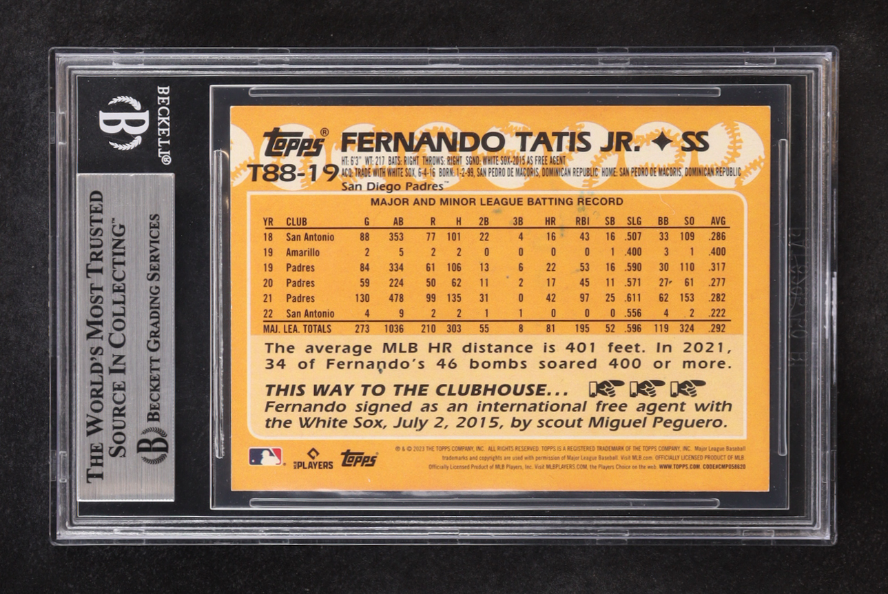 Fernando Tatis Jr. Signed 2023 Topps '88 Topps #T8819 (BGS) at PristineAuction.com Fernando Tatis Jr. Signed 2023 Topps '88 Topps #T8819 (BGS) at PristineAuction.com