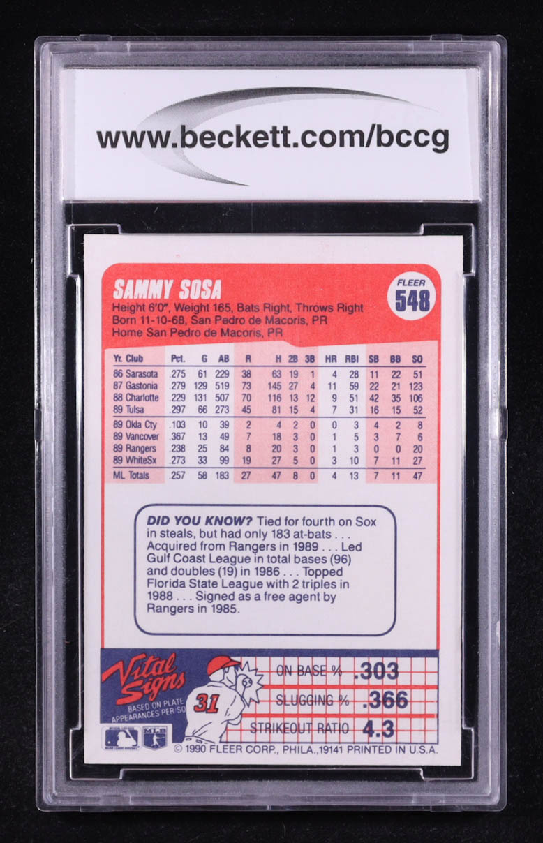 Sammy Sosa 1990 Fleer #548 RC (BCCG 10) at PristineAuction.com Sammy Sosa 1990 Fleer #548 RC (BCCG 10) at PristineAuction.com