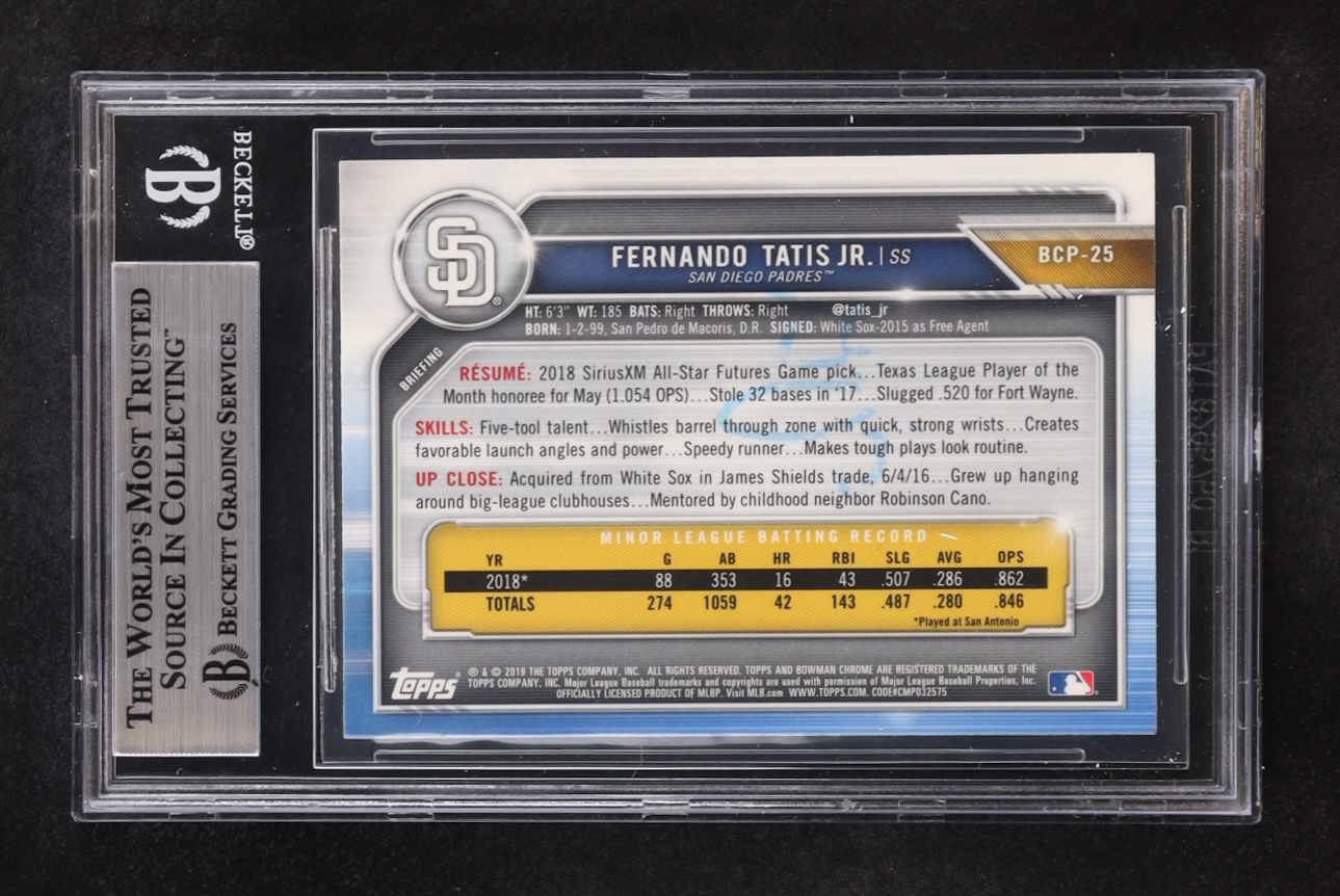 Fernando Tatis Jr. Signed 2019 Bowman Chrome Prospects #BCP25 RC (BGS) at PristineAuction.com Fernando Tatis Jr. Signed 2019 Bowman Chrome Prospects #BCP25 RC (BGS) at PristineAuction.com