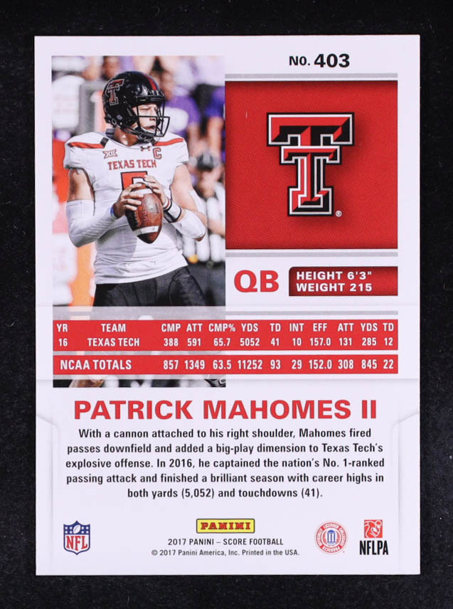 Patrick Mahomes II 2017 Score #403 RC at PristineAuction.com Patrick Mahomes II 2017 Score #403 RC at PristineAuction.com