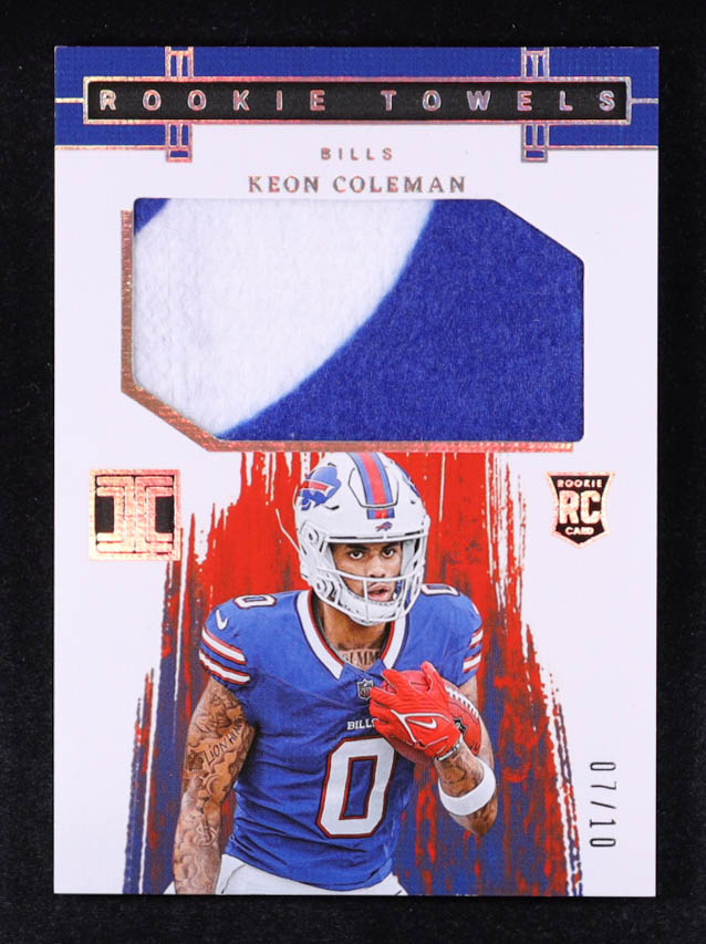 Keon Coleman 2024 Panini Impeccable Rookie Towels Gold #8 #07/10 RC at PristineAuction.com Keon Coleman 2024 Panini Impeccable Rookie Towels Gold #8 #07/10 RC at PristineAuction.com