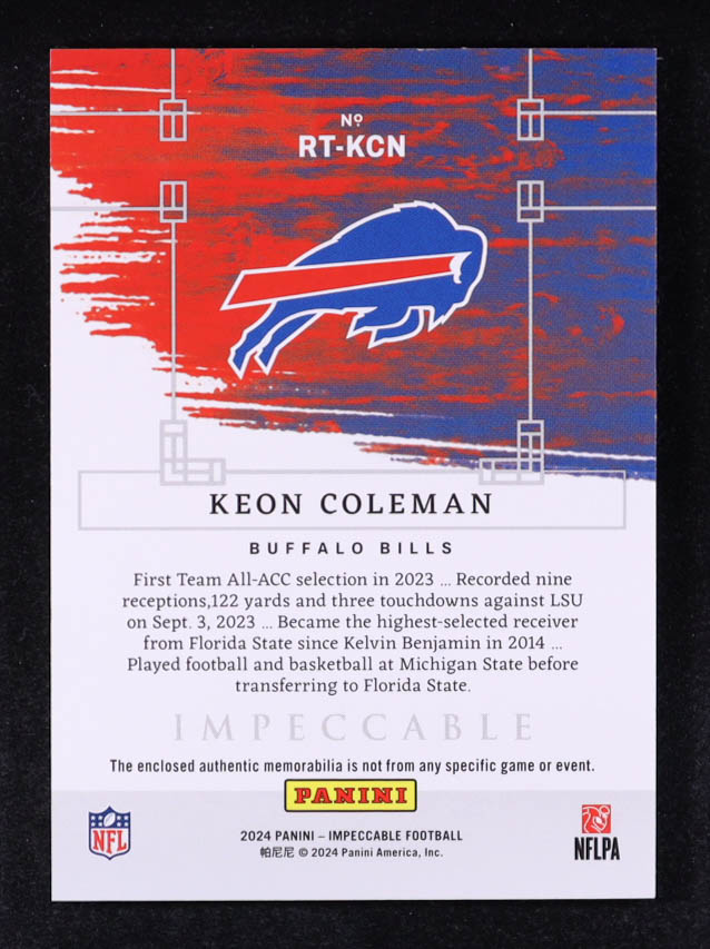 Keon Coleman 2024 Panini Impeccable Rookie Towels Gold #8 #07/10 RC at PristineAuction.com Keon Coleman 2024 Panini Impeccable Rookie Towels Gold #8 #07/10 RC at PristineAuction.com