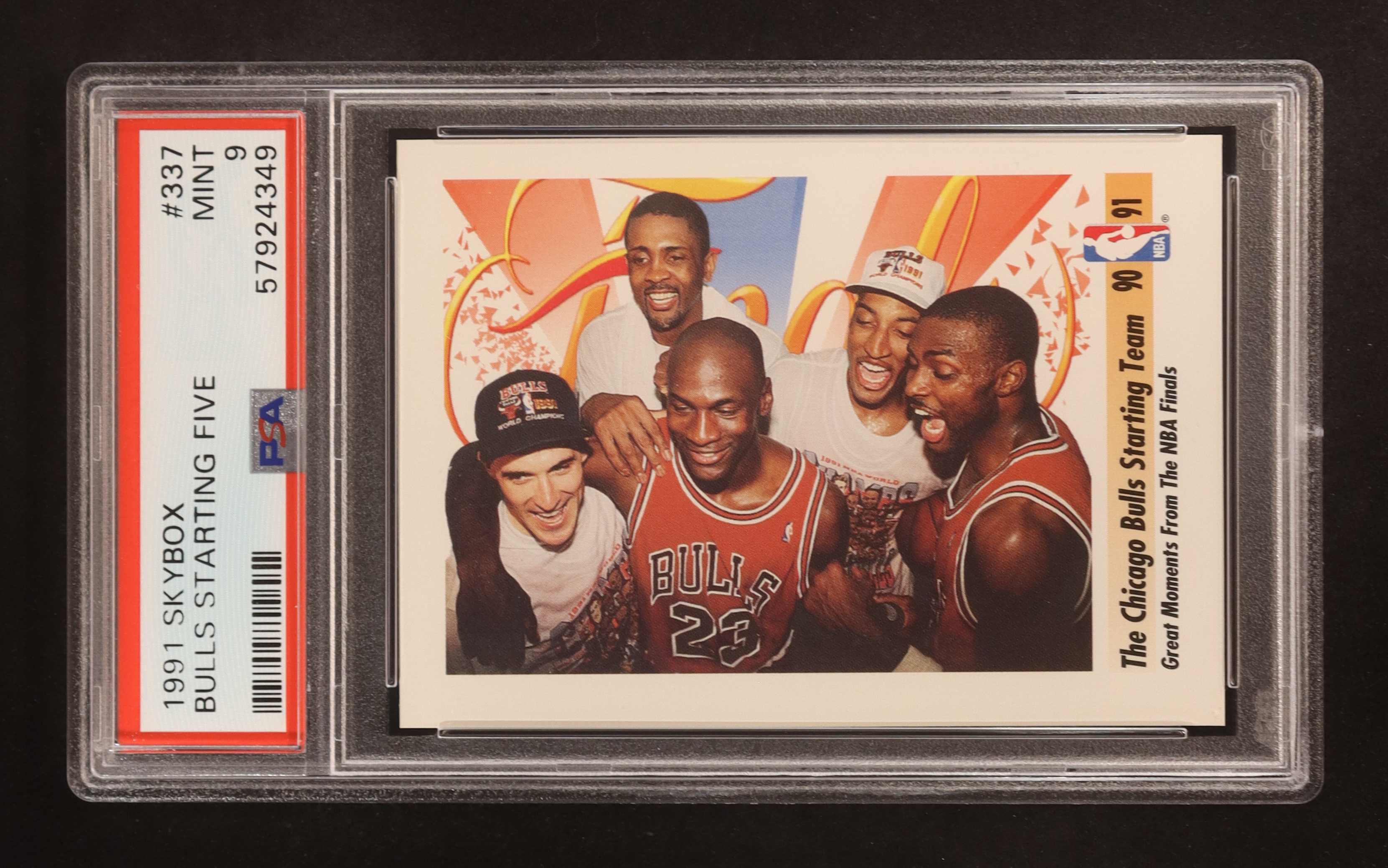 Bulls Starting Five 1991-92 SkyBox #337 / Great Moments from the NBA Finals (PSA 9) at PristineAuction.com Bulls Starting Five 1991-92 SkyBox #337 / Great Moments from the NBA Finals (PSA 9) at PristineAuction.com