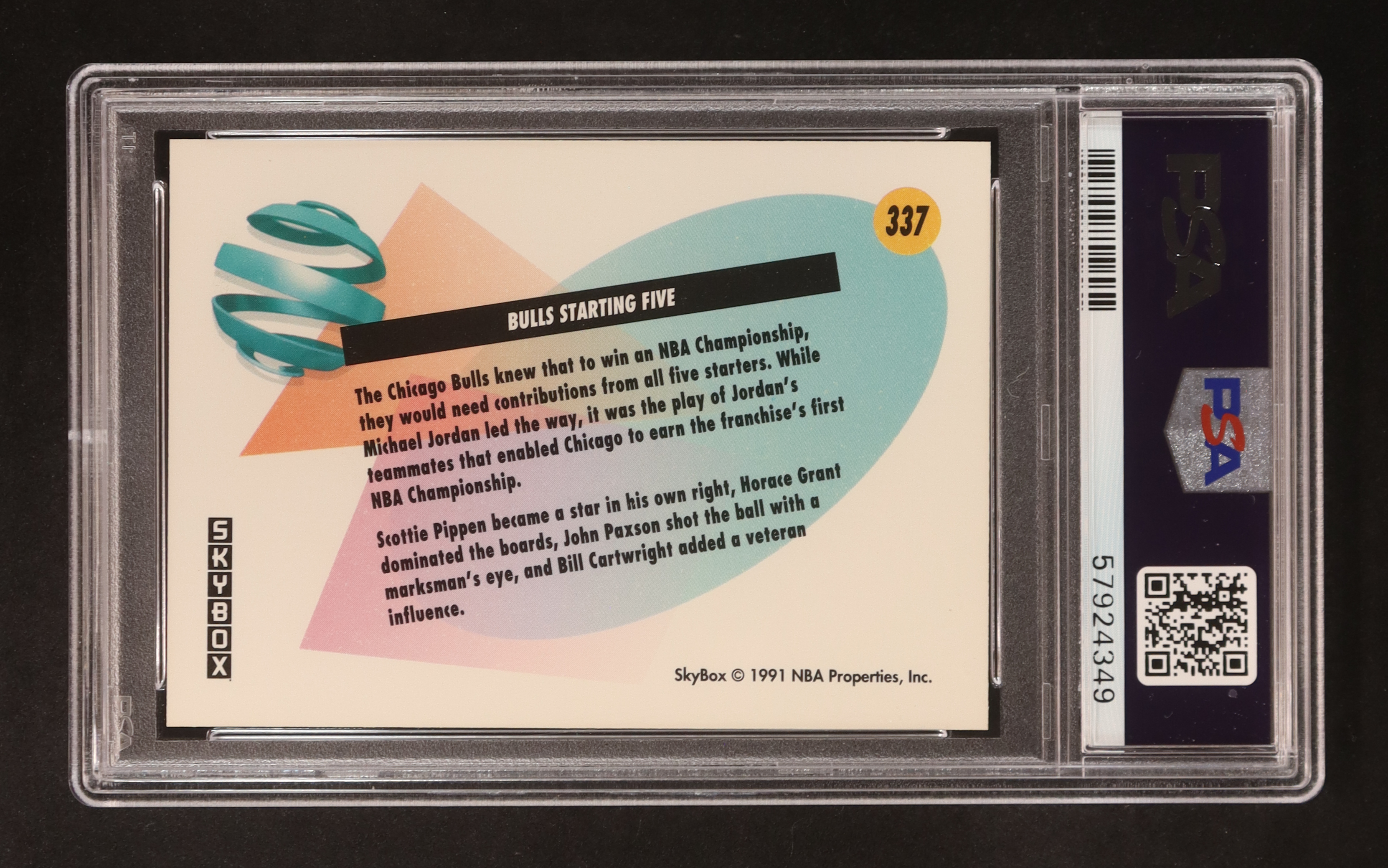 Bulls Starting Five 1991-92 SkyBox #337 / Great Moments from the NBA Finals (PSA 9) at PristineAuction.com Bulls Starting Five 1991-92 SkyBox #337 / Great Moments from the NBA Finals (PSA 9) at PristineAuction.com