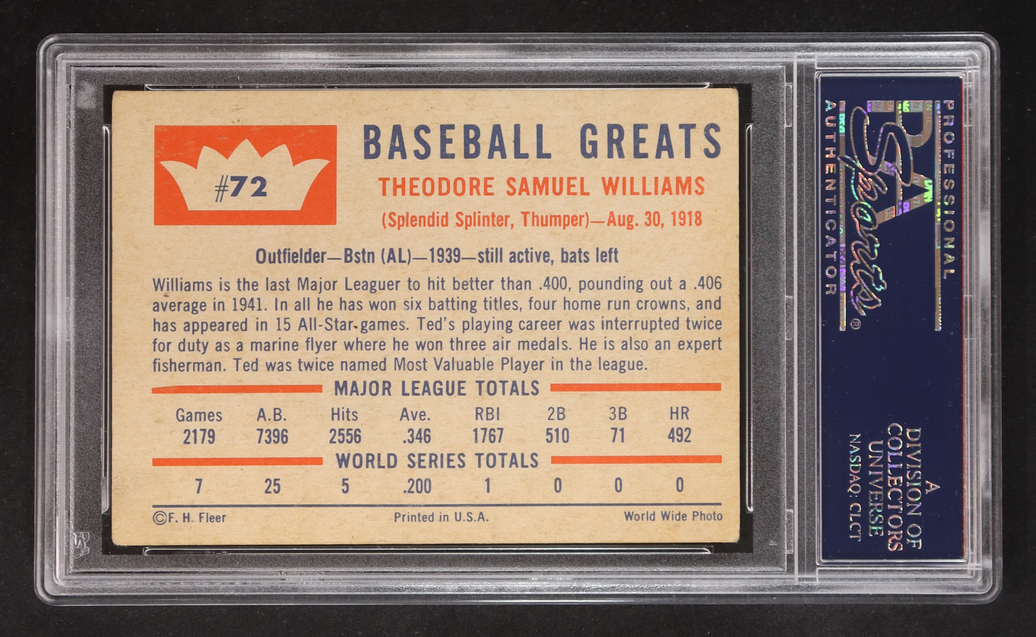 Ted Williams 1960 Fleer #72 (PSA 3) at PristineAuction.com Ted Williams 1960 Fleer #72 (PSA 3) at PristineAuction.com