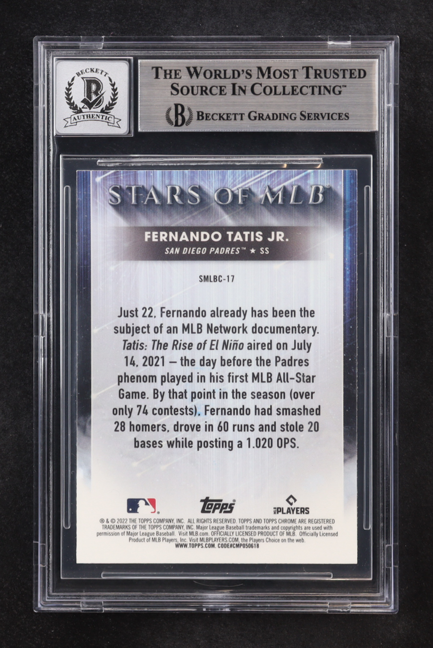 Fernando Tatis Jr. Signed 2022 Topps Stars of MLB Chrome #SMLBC17 (BGS | Auto 10) at PristineAuction.com Fernando Tatis Jr. Signed 2022 Topps Stars of MLB Chrome #SMLBC17 (BGS | Auto 10) at PristineAuction.com