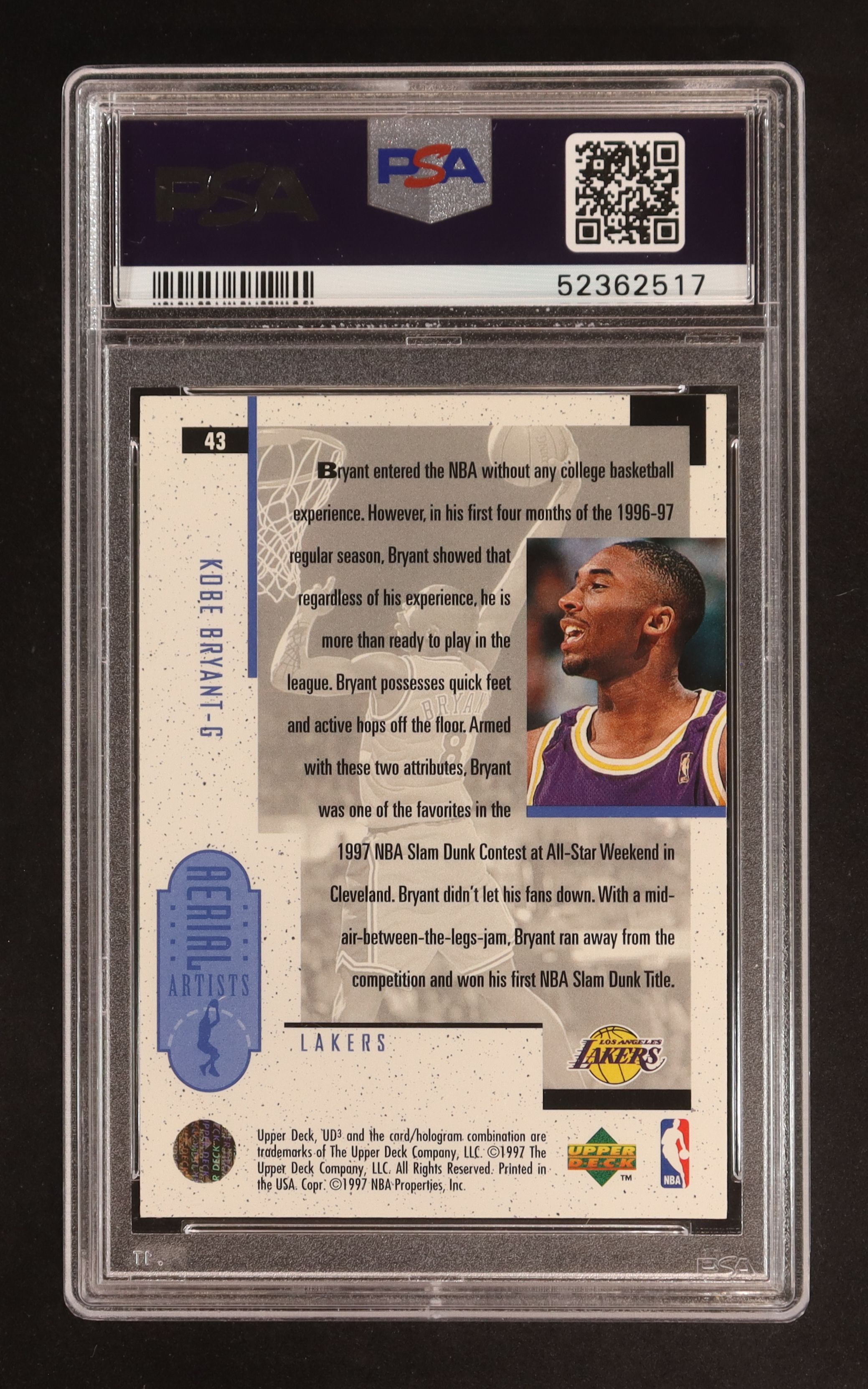 Kobe Bryant 1996-97 UD3 #43 RC (PSA 8) at PristineAuction.com Kobe Bryant 1996-97 UD3 #43 RC (PSA 8) at PristineAuction.com