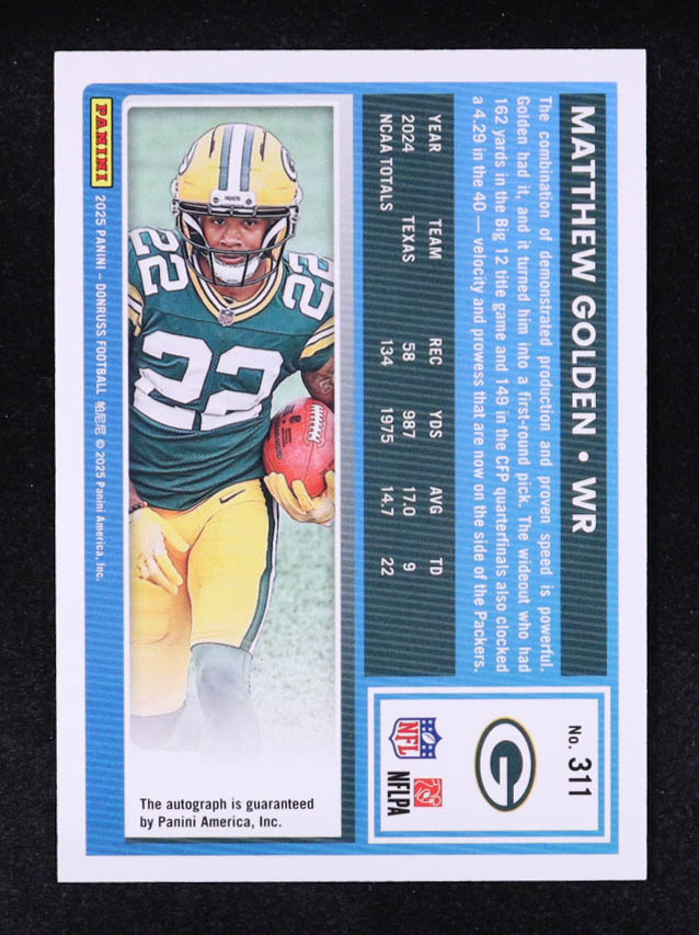 Matthew Golden 2025 Donruss Rated Rookies Autographs Orange #311 RC at PristineAuction.com Matthew Golden 2025 Donruss Rated Rookies Autographs Orange #311 RC at PristineAuction.com