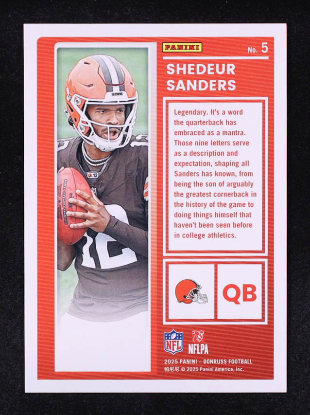 Shedeur Sanders 2025 Donruss The Rookies #5 RC at PristineAuction.com Shedeur Sanders 2025 Donruss The Rookies #5 RC at PristineAuction.com