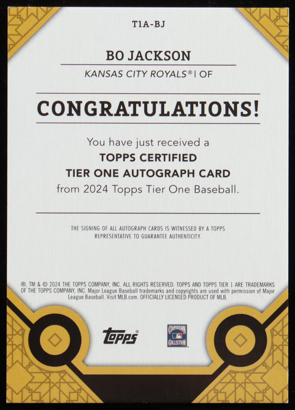 Bo Jackson 2024 Topps Tier One Autographs Blue Foil #T1ABJ #17/25 at PristineAuction.com Bo Jackson 2024 Topps Tier One Autographs Blue Foil #T1ABJ #17/25 at PristineAuction.com