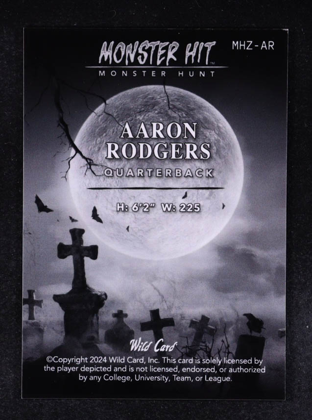 Aaron Rodgers 2024 Wild Card Monster Hit Monster Hunt Zombie Platinum Kaleidoscope #MHZ-AR #1/1 at PristineAuction.com Aaron Rodgers 2024 Wild Card Monster Hit Monster Hunt Zombie Platinum Kaleidoscope #MHZ-AR #1/1 at PristineAuction.com