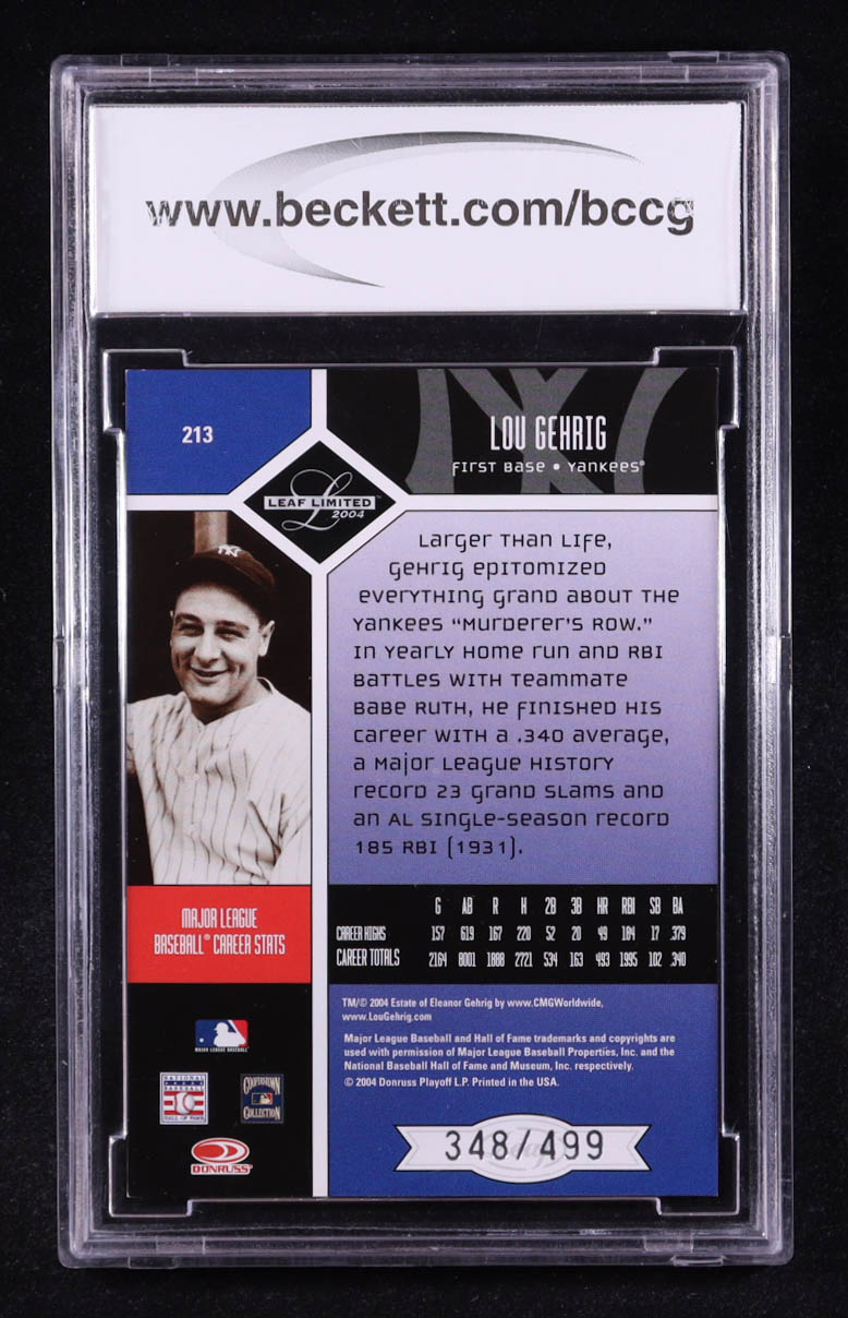 Lou Gehrig 2024 Leaf Limited Ret #213 #348/499 (BCCG 10) at PristineAuction.com Lou Gehrig 2024 Leaf Limited Ret #213 #348/499 (BCCG 10) at PristineAuction.com