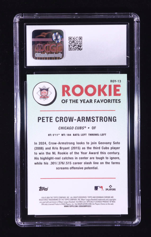 Pete Crow-Armstrong 2024 Bowman Chrome Rookie of the Year Favorites #ROY13 RC (CGC 10) at PristineAuction.com Pete Crow-Armstrong 2024 Bowman Chrome Rookie of the Year Favorites #ROY13 RC (CGC 10) at PristineAuction.com