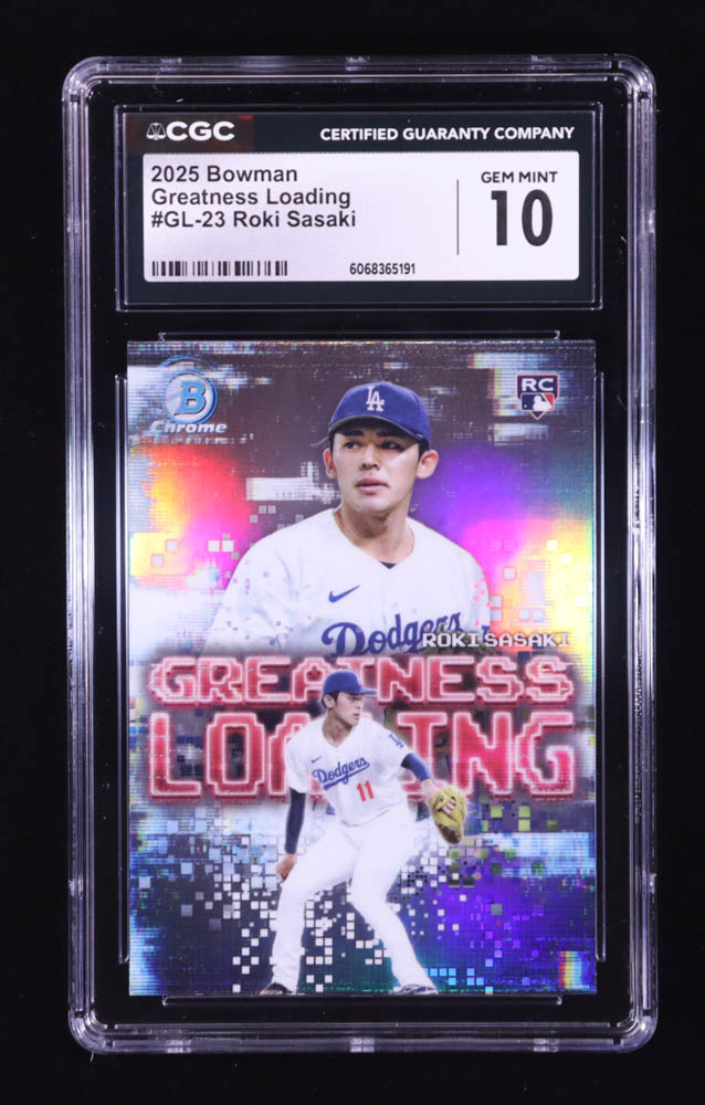Roki Sasaki 2025 Bowman Chrome Greatness Loading #GL23 RC (CGC 10) at PristineAuction.com Roki Sasaki 2025 Bowman Chrome Greatness Loading #GL23 RC (CGC 10) at PristineAuction.com